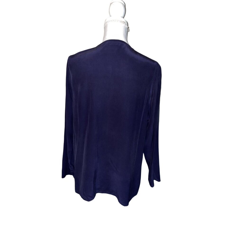 Eileen Fisher Cardigan Womens PS Petites Used Blue 100% Silk - Picture 4 of 14